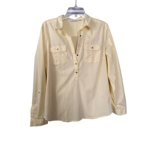 New York & Company Yellow Dress Blouse with Silver Buttons